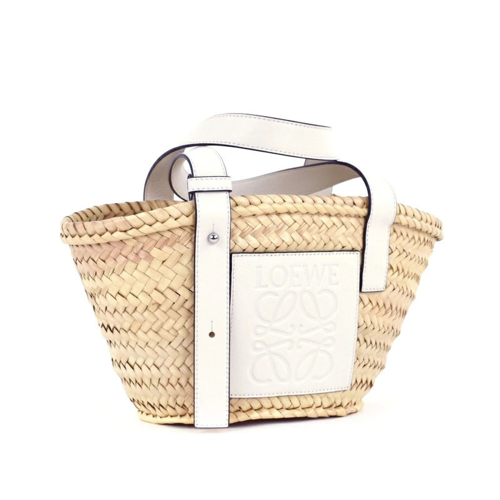 Loewe Basket Woven One Raffia Leather White Bag Handle White